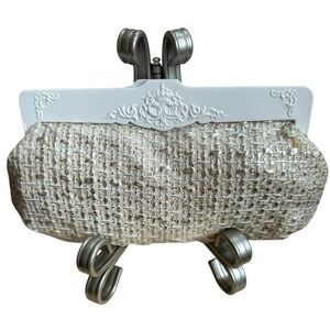 MAC White & Silver Tweed Cosmetics Case Clutch